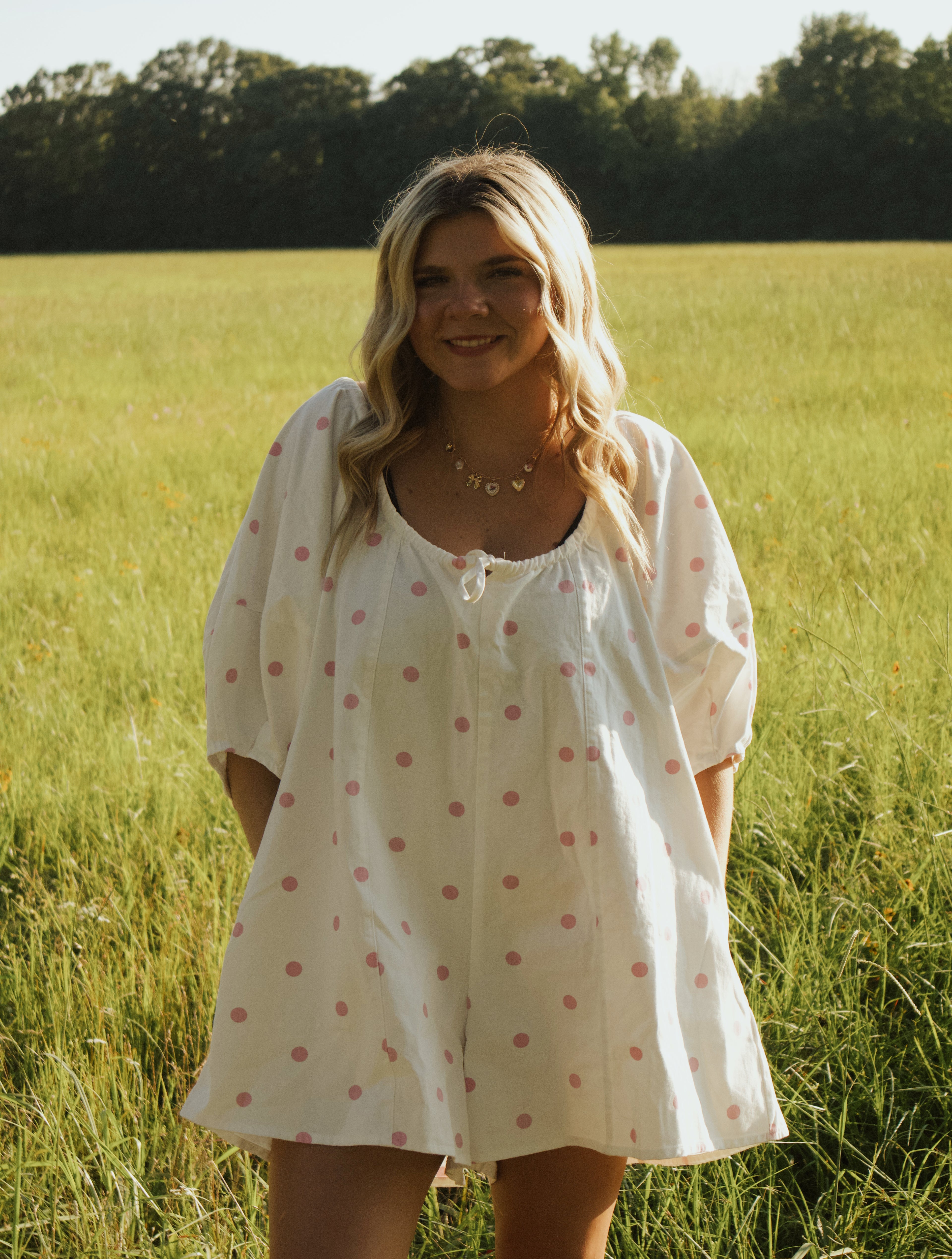 Oversized Pink polkadot romper