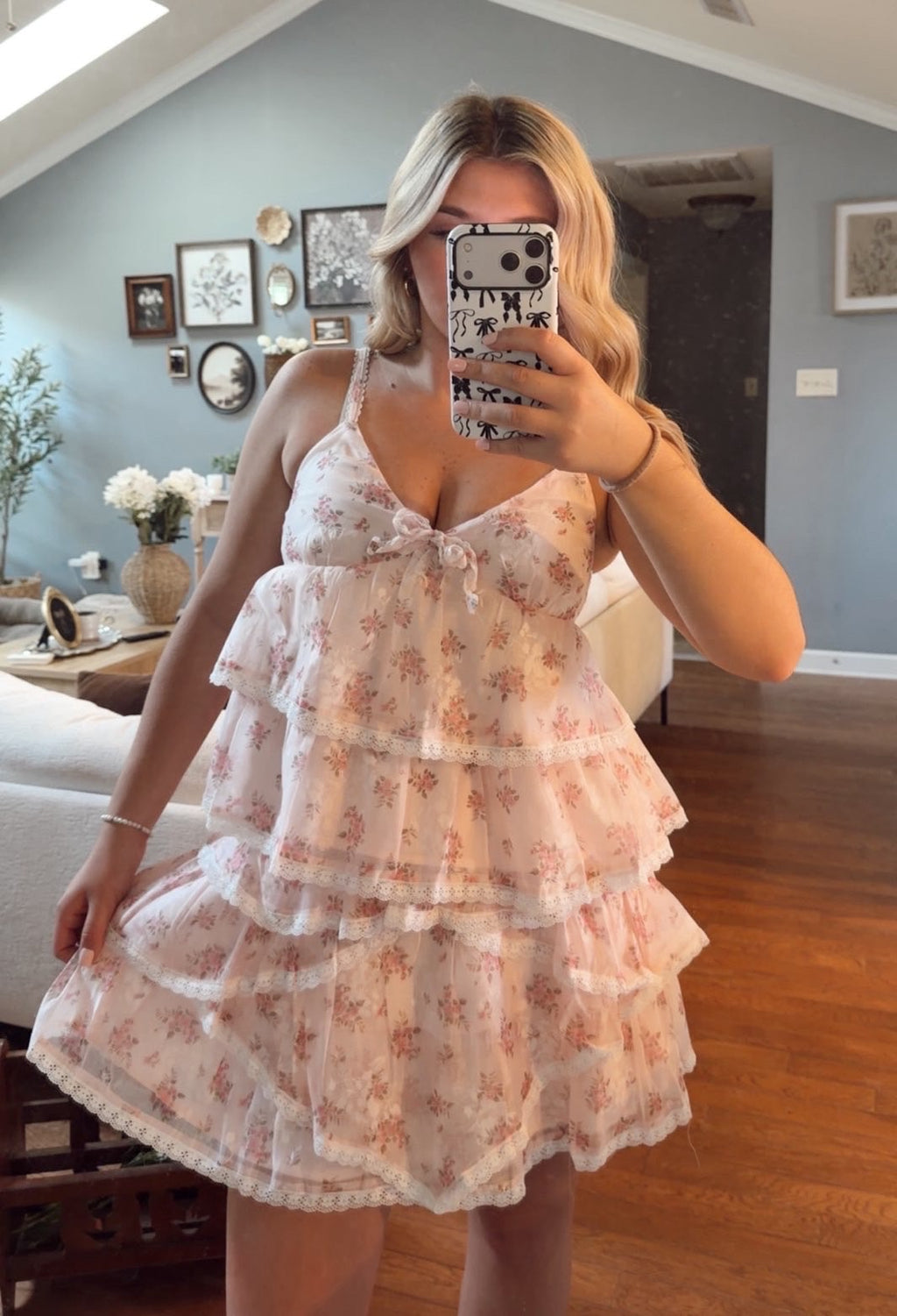 Pink lace floral skirt