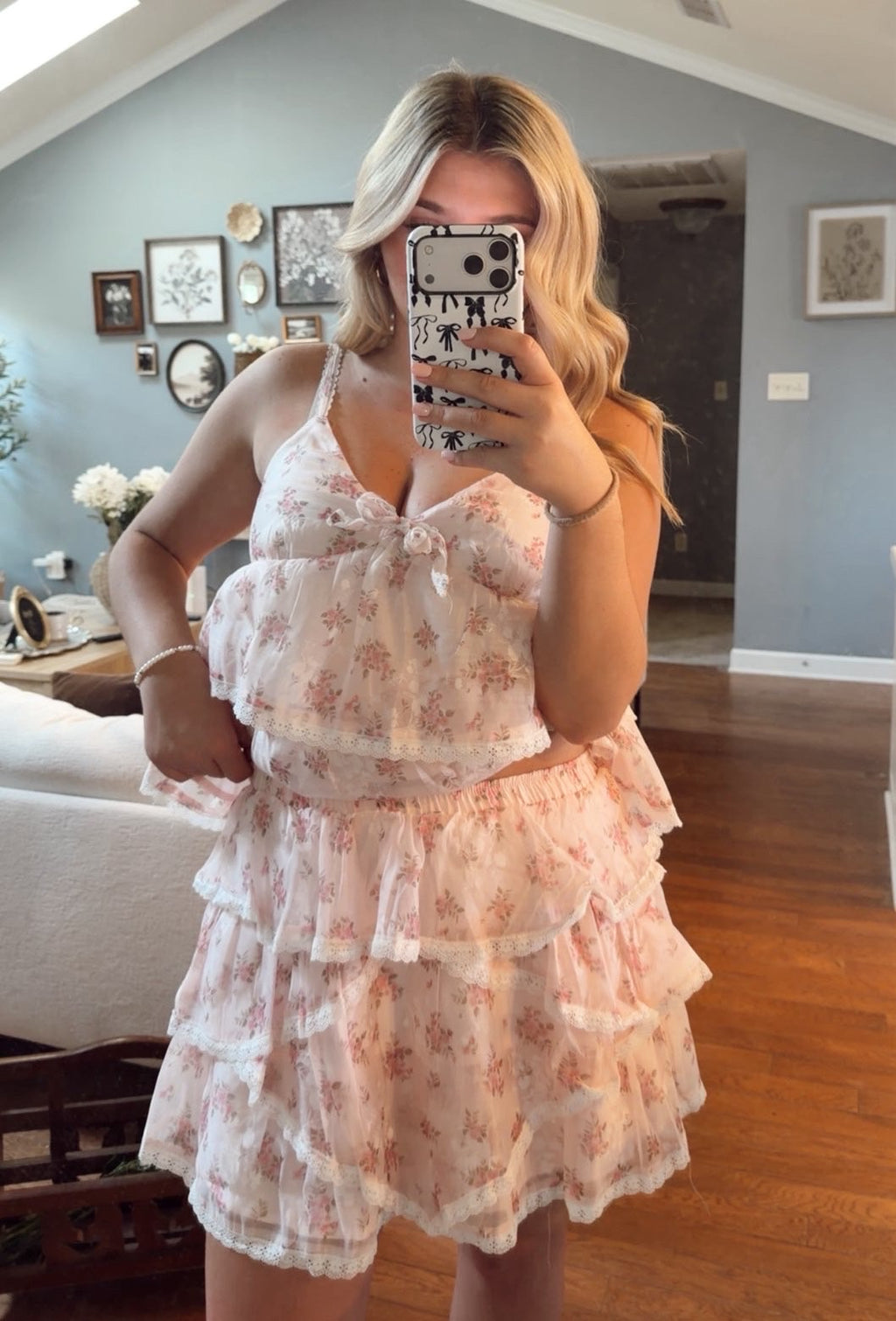 Pink lace floral tank