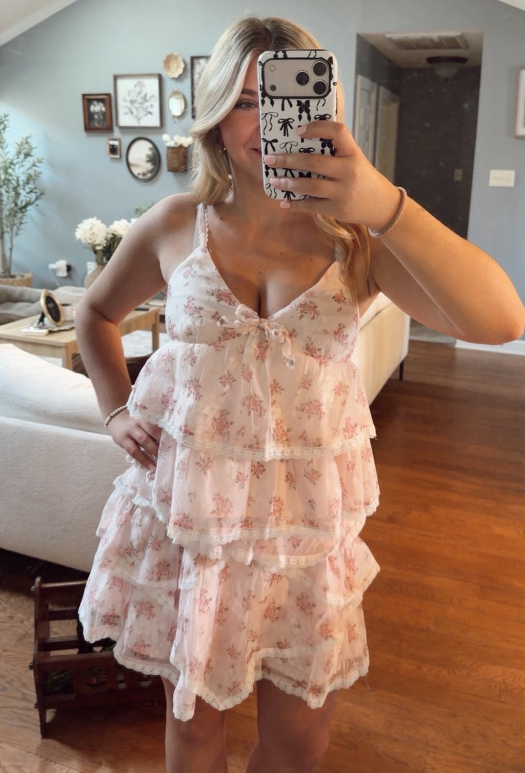 Pink lace floral skirt
