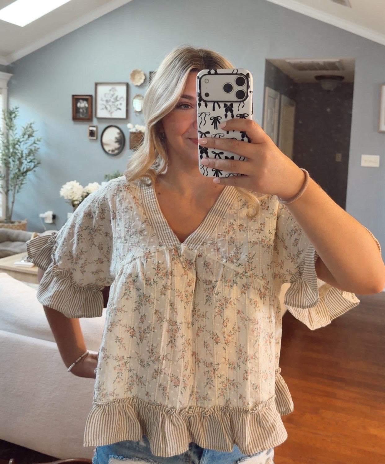 Floral stripe blouse