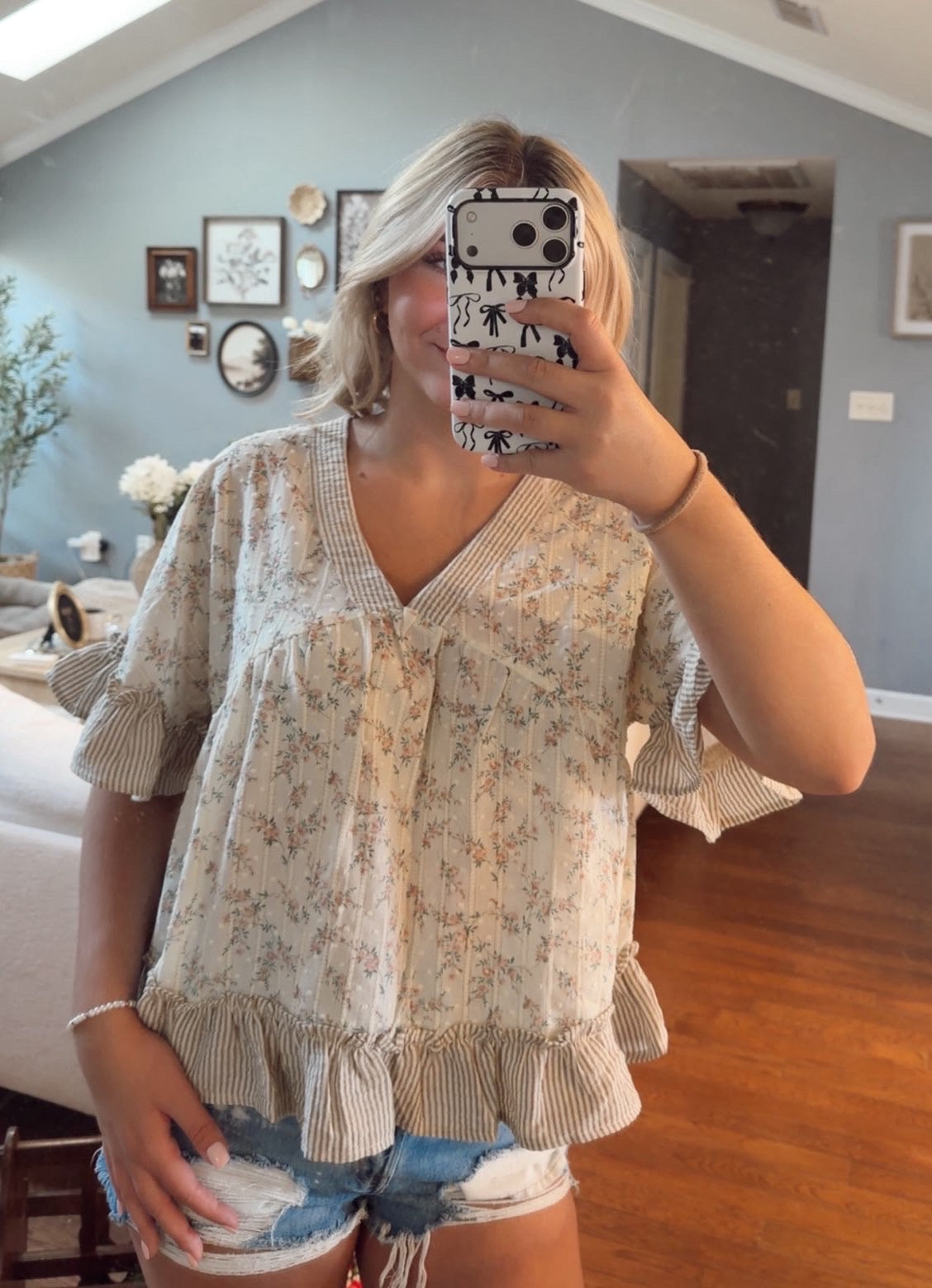 Floral stripe blouse
