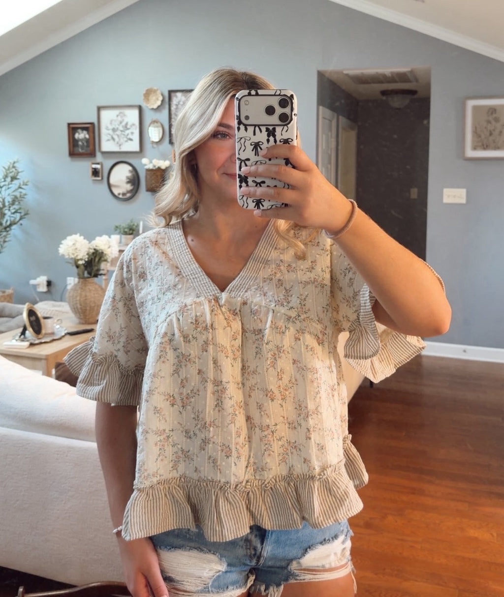 Floral stripe blouse
