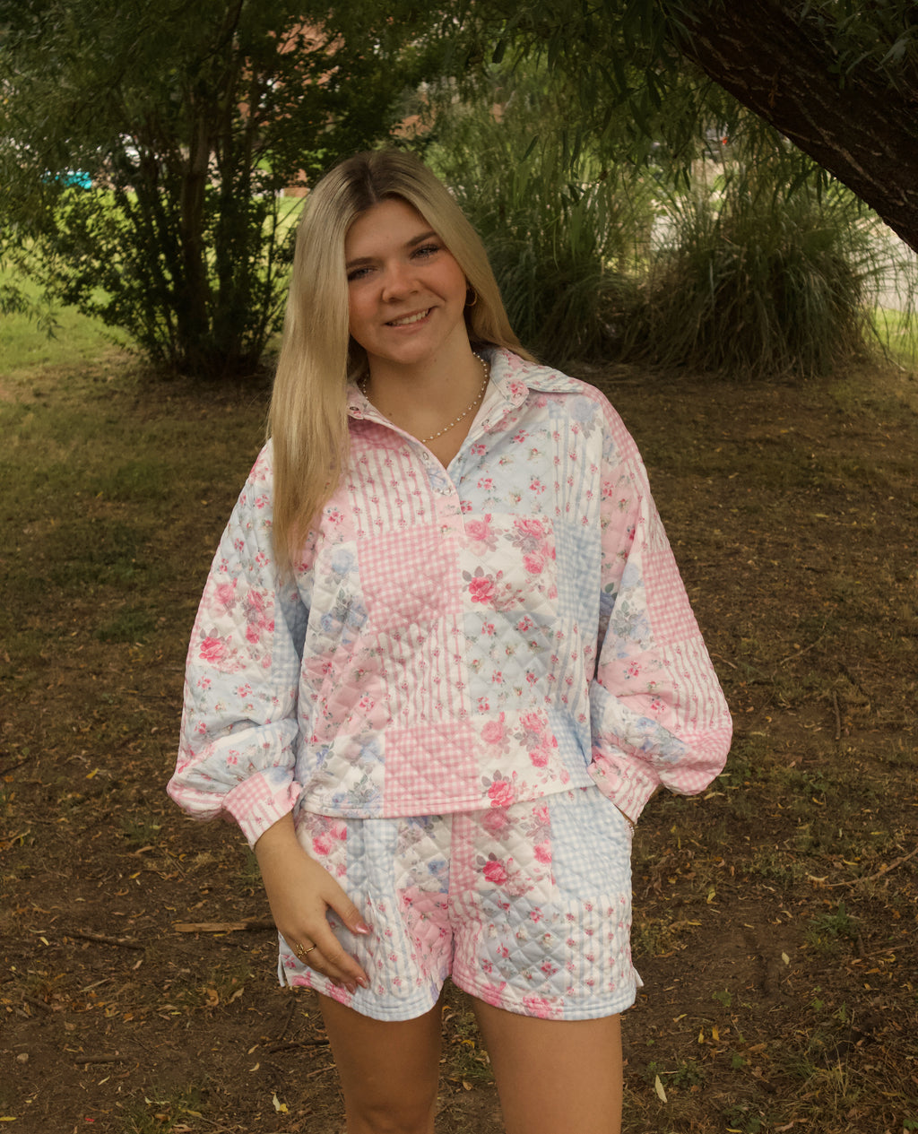 Floral patchwork quilted set